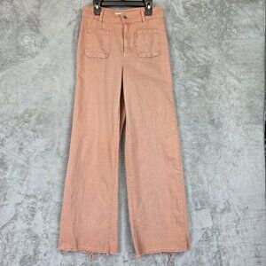 OAT New York Jeans Womens 4/27 Peach High Rise Wide Leg Raw Hem Patch Pocket